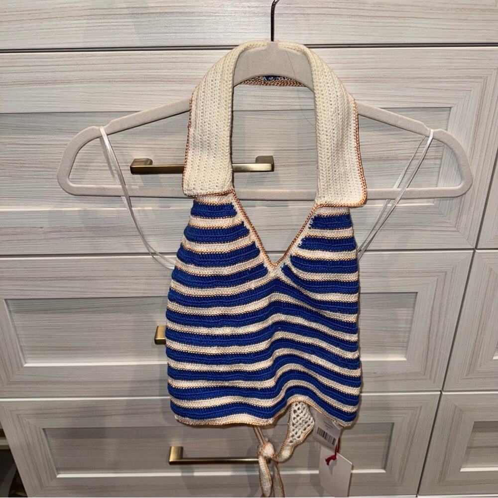 My Beachy Side Ali Crochet Striped Halter Top Small Navy - Picture 9 of 12